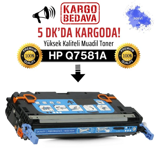 HP Q7581A Mavi Muadil Toner /NP/503A/CP3505/CP3505Dn/3800/3800dn