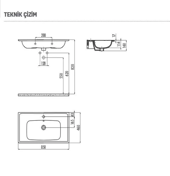 Creavit ER085 Erine Mobilya Uyumlu Lavabo 85 cm - 3