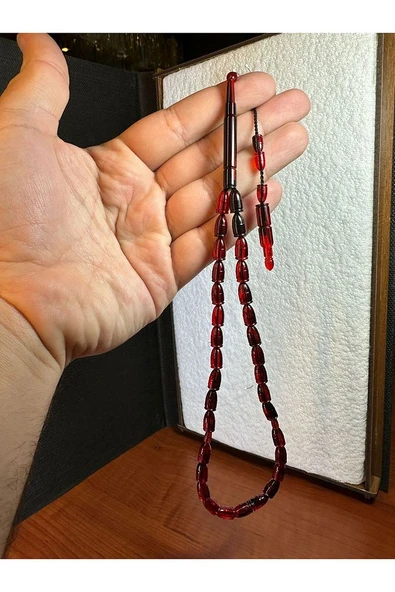 AKRİLİK TESBİH MERMİ KESİM YENİ MODEL KIRMIZI RENK HEDİYE T-296 ürün görseli 1