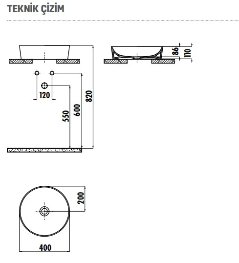CREAVİT Ultra Yuvarlak Çanak Lavabo Ø40 cm UL140 - 2