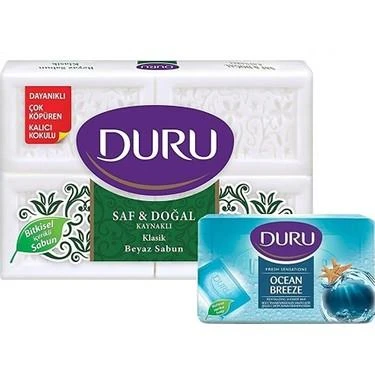 Duru Saf ve Doğal Kaynaklı Beyaz Sabun Klasik 4 x 150 g = 600 g + Duş Sabunu Okyanus Tazeliği 150 g