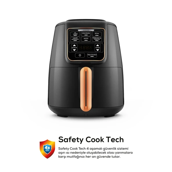 Karaca Air Pro Cook XL 2 in 1 Konuşan Airfryer Black Copper 4 Kişilik - 6