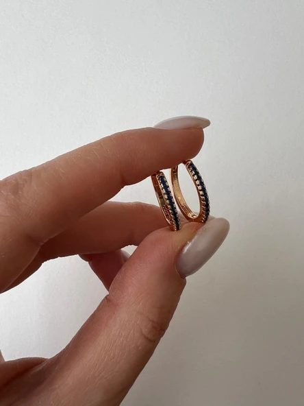LACIVERT TAŞLI HALKA RODYUM KAPLAMA KUPE 18K