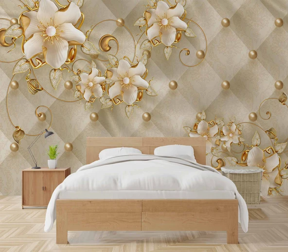 Soft çiçek ve inci Duvar Kağıdı Baskı - Resim 2
