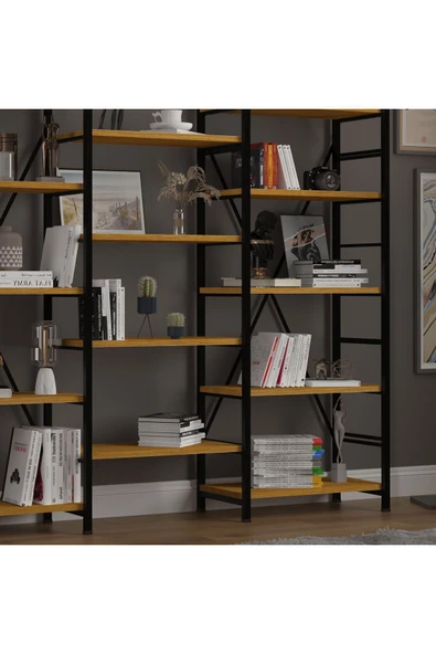 6 RAFLI METAL KİTAPLIK ÜÇ MODÜL - Resim 4
