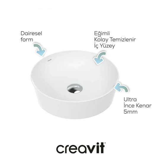 CREAVİT Ultra Yuvarlak Çanak Lavabo Ø40 cm UL140 - 3