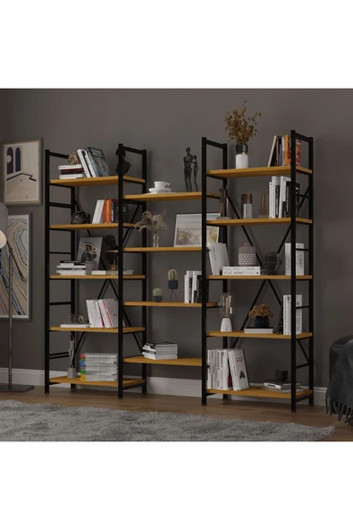 6 RAFLI METAL KİTAPLIK ÜÇ MODÜL - Resim 2