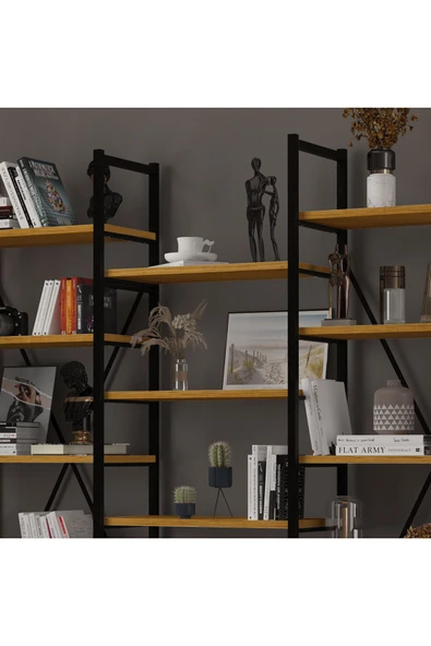 6 RAFLI METAL KİTAPLIK ÜÇ MODÜL - Resim 3