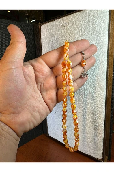 MOZAİK TOZ KEHRİBAR TESBİH SARI RENKLİ TESBİH 7MMX11MM T-286