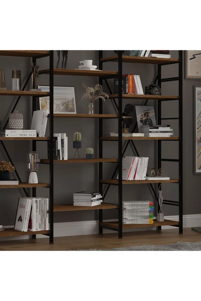6 RAFLI METAL KİTAPLIK ÜÇ MODÜL - Resim 11