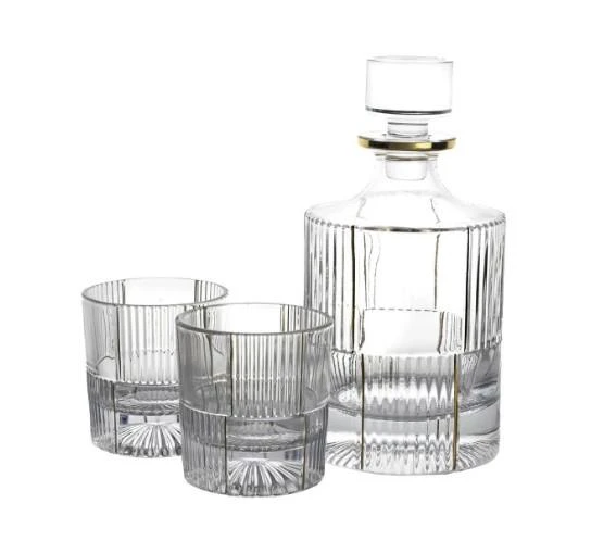 Mikasa Moor Gold Çizgili Cam Viski Seti 3 Parça  950ml-280ml P361.101586