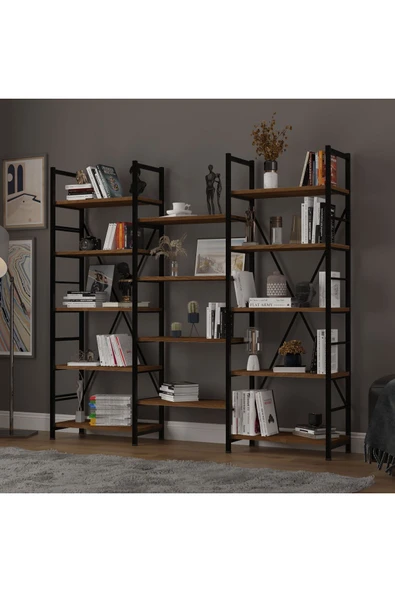 6 RAFLI METAL KİTAPLIK ÜÇ MODÜL - Resim 10