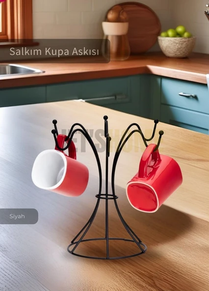 Fincan ve Kupa Askısı Paslanmaz Tezgah Üstü Bardak Düzenleyici Askılığı Çelik Siyah