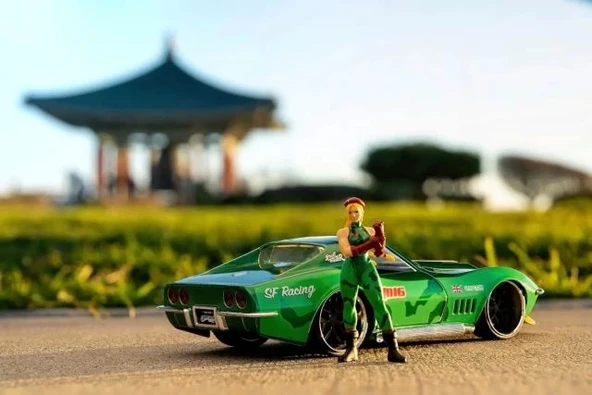 Street Fighter 1:24 1969 Chevrolet Corvette Stingray ZL1 ve Cammy Figürü - 7
