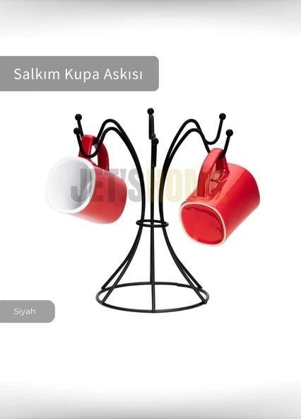 Fincan ve Kupa Askısı Paslanmaz Tezgah Üstü Bardak Düzenleyici Askılığı Çelik Siyah - 2