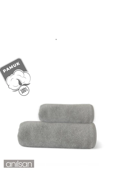 2'li Gri Havlu Seti %100 Pamuk - 1 Adet El Havlusu 50x90 ve 1 Adet Banyo Havlusu 70x140 - 2