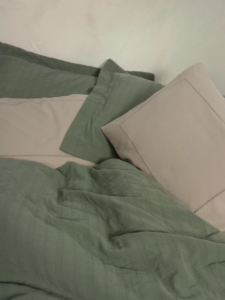 Cotton Box  Çift Kişilik Yatak Örtülü Pike Takımı Natura Vilo Yeşil - Resim 2
