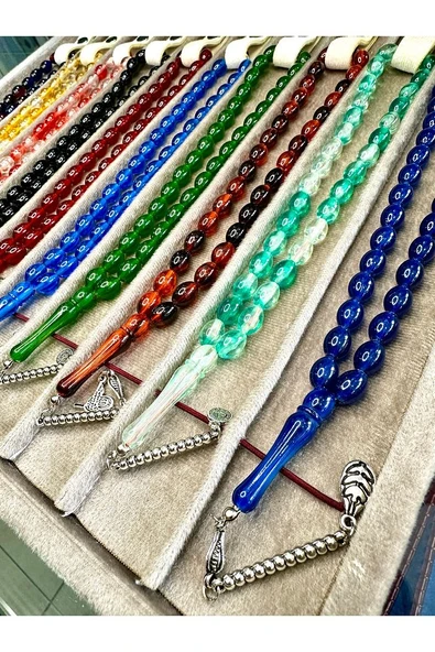 8 ADET TOZ KEHRİBAR TESBİH TEK TEK KARTON HEDİYE KUTULU - Resim 3