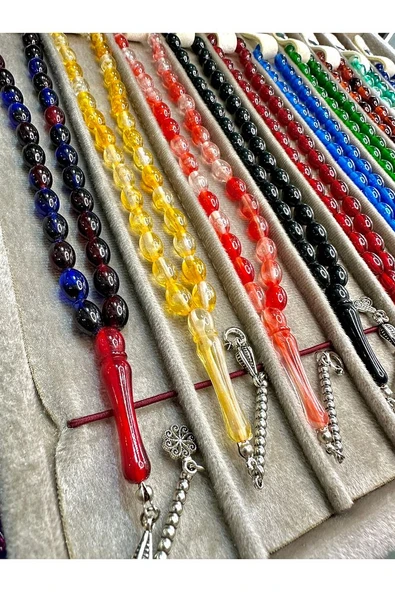 8 ADET TOZ KEHRİBAR TESBİH TEK TEK KARTON HEDİYE KUTULU - Resim 2