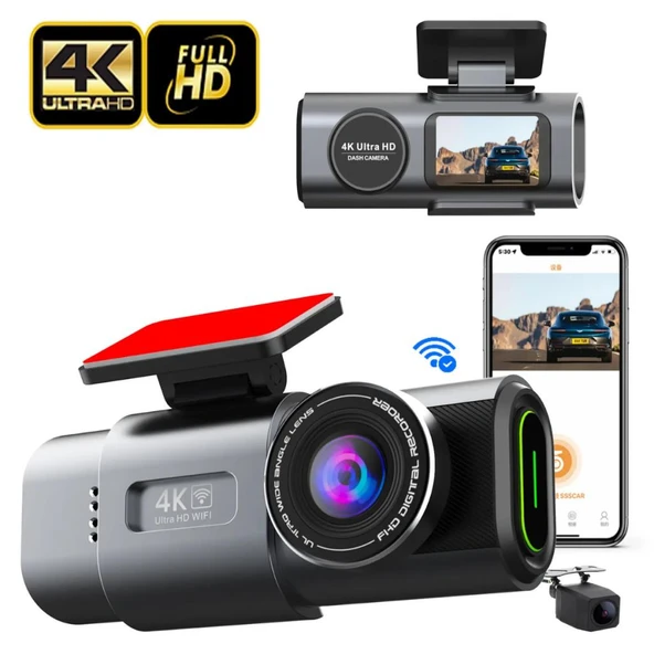 Polham 4K Ön ve Arka Kameralı Araç Kamerası, Wifi, Dahili GPS, G Sensörlü,Gece Görüşlü Araç Kamerası - 2