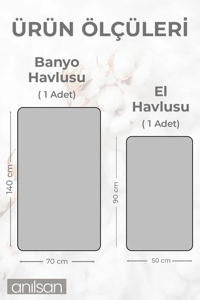 2'li Gri Havlu Seti %100 Pamuk - 1 Adet El Havlusu 50x90 ve 1 Adet Banyo Havlusu 70x140 - 3