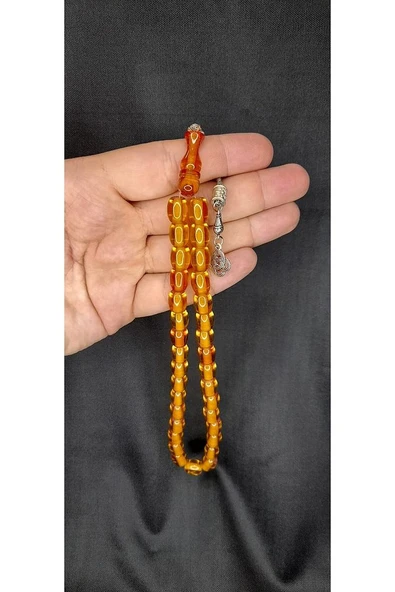 Sıkma Çubuk Kehribar Tesbih Fıçı Kesim Sarı Renk T-303
