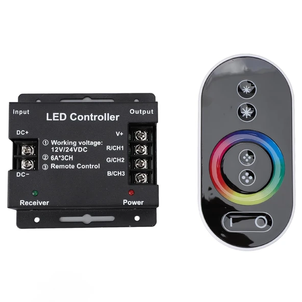 Dokunmatik Kumandalı RGB Şerit Led Kontrol Devresi cihaz 644-TOU-RF-RGB18A Siyah 432W 12-24V uzaktan kumanda RF - 7