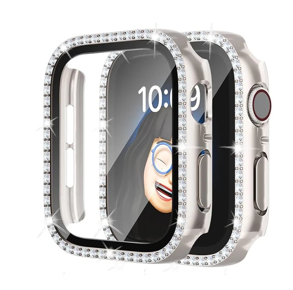 Apple Watch 44mm Ekran Koruyuculu Tek Sıra Kenar Taşlı Sert PC Kasa Koruyucu - Resim 7
