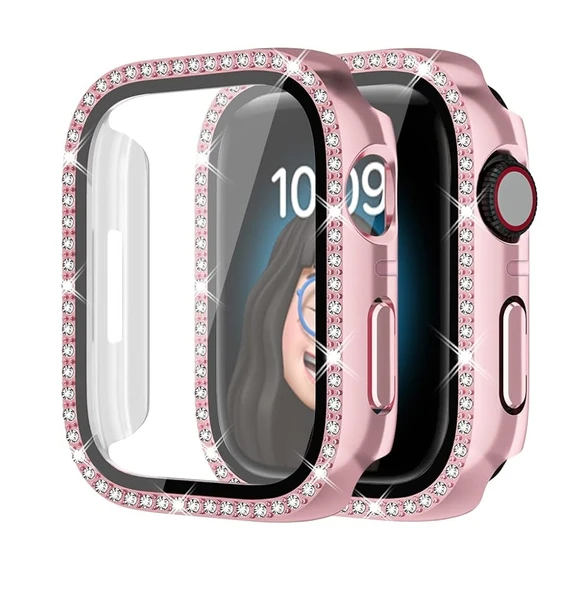 Apple Watch 44mm Ekran Koruyuculu Tek Sıra Kenar Taşlı Sert PC Kasa Koruyucu - Resim 3