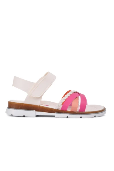 Ayakmod Beyaz-Pembe Ortopedik Kız Çocuk Sandalet 001 F