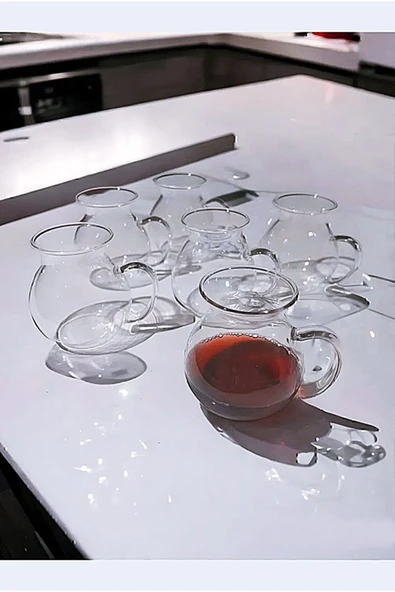 6'lı Keyfi Ala Borosilikat Cam Kulplu Çay Bardağı 220ml Bardak - 3