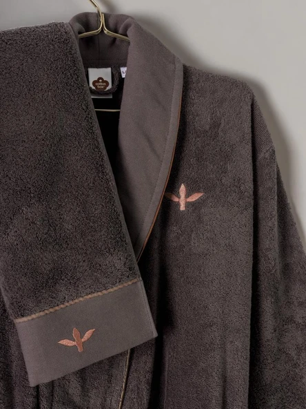 Cotton Box Puff Nakışlı Aile Bornoz Seti Molende Bej-Antrasit - 2