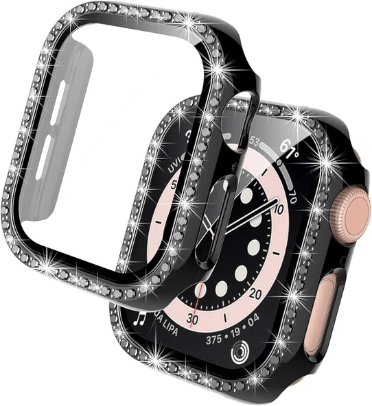 Apple Watch 44mm Ekran Koruyuculu Tek Sıra Kenar Taşlı Sert PC Kasa Koruyucu - Resim 6