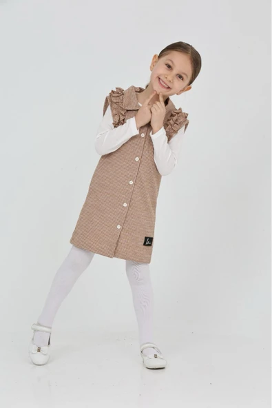 Kız Çocuk Omuz Fırfırlı 2'li Elbise (Elbise+Bady Bluz)12181 - 6