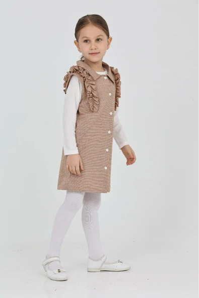 Kız Çocuk Omuz Fırfırlı 2'li Elbise (Elbise+Bady Bluz)12181