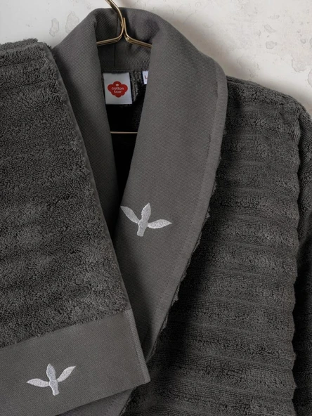 Cotton Box Seta Aile Bornoz Seti Genny Beyaz-Antrasit - 2