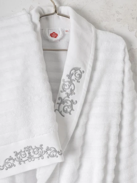 Cotton Box Seta Aile Bornoz Seti Genny Beyaz-Antrasit - 3