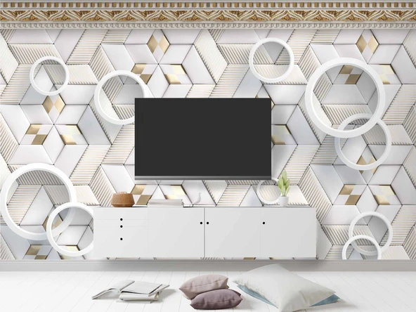 3D Geometri Mozaik Motifli Duvar Kağıdı Baskı - Resim 3