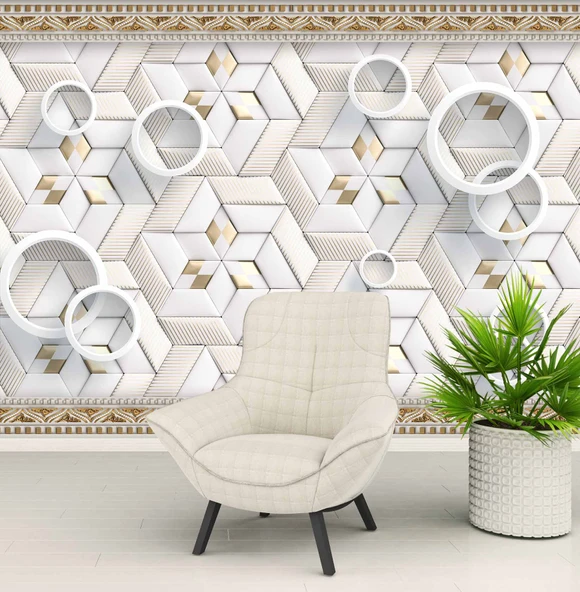 3D Geometri Mozaik Motifli Duvar Kağıdı Baskı - Resim 6