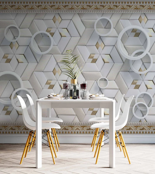 3D Geometri Mozaik Motifli Duvar Kağıdı Baskı - Resim 5