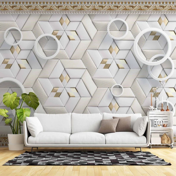 3D Geometri Mozaik Motifli Duvar Kağıdı Baskı ürün görseli