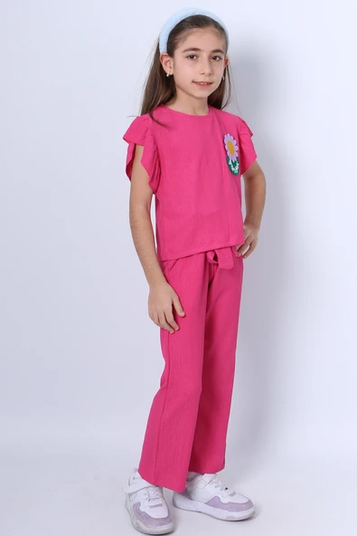 KIZ ÇOCUK İKİLİ TAKIM FIRFIRLI PAPATYA NAKIŞLI F21 - Resim 2