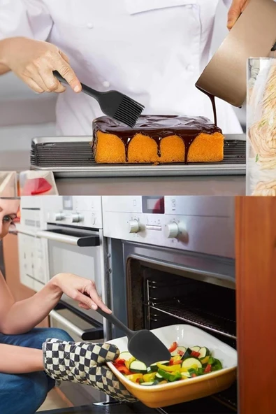 6lı Takım Yanmaz Yapışmaz Mutfak Pasta Slikon Yumurta Fırçası Kaşık Bıçak Spatula Seti - 3