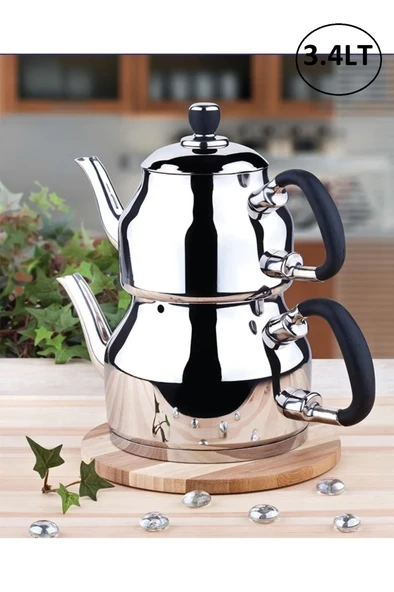 Özkent Symbol Orta Boy 3,4 Lt Paslanmaz Çelik Çaydanlık Siyah K332