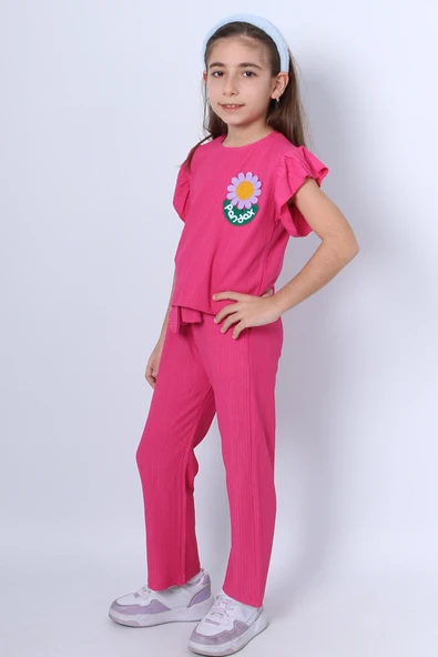 KIZ ÇOCUK İKİLİ TAKIM FIRFIRLI PAPATYA NAKIŞLI F21 - Resim 3