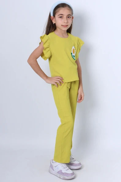 KIZ ÇOCUK İKİLİ TAKIM FIRFIRLI PAPATYA NAKIŞLI F21 - Resim 12