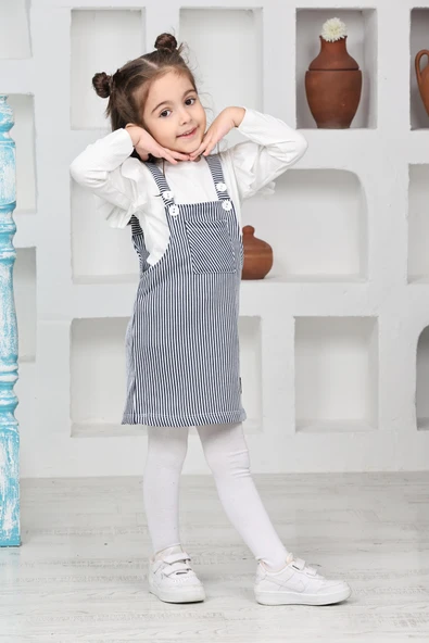 Kız Çocuk Salopet 2'li Elbise (Salopet Elbise+Bady Bluz)12182 - 6