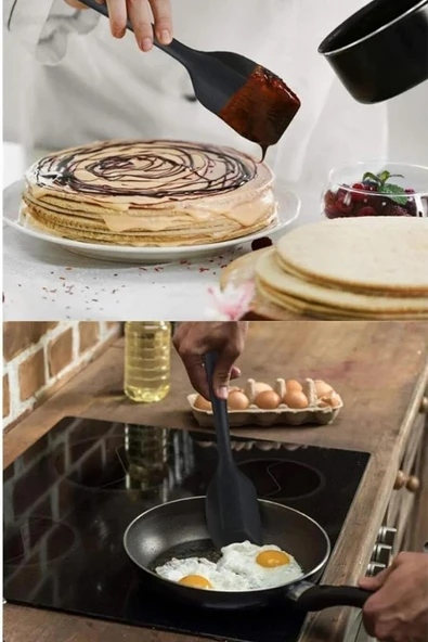6lı Takım Yanmaz Yapışmaz Mutfak Pasta Slikon Yumurta Fırçası Kaşık Bıçak Spatula Seti - 5