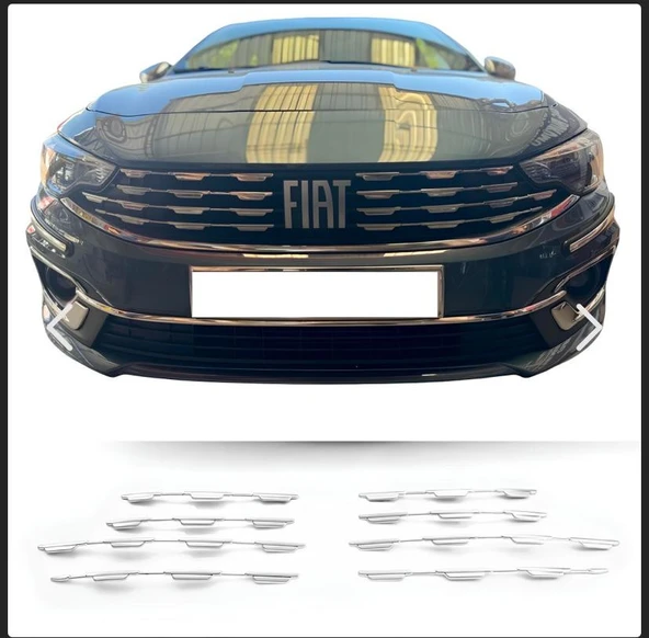 Fiat Egea Krom Ön Panjur 2021 Üzeri Uyumlu 8 Parça Makyajlı Kasa