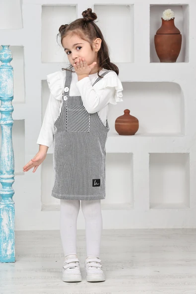 Kız Çocuk Salopet 2'li Elbise (Salopet Elbise+Bady Bluz)12182 - 4